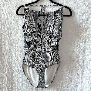 La Blanca Floral Print Halter Backless One Piece Swimsuit